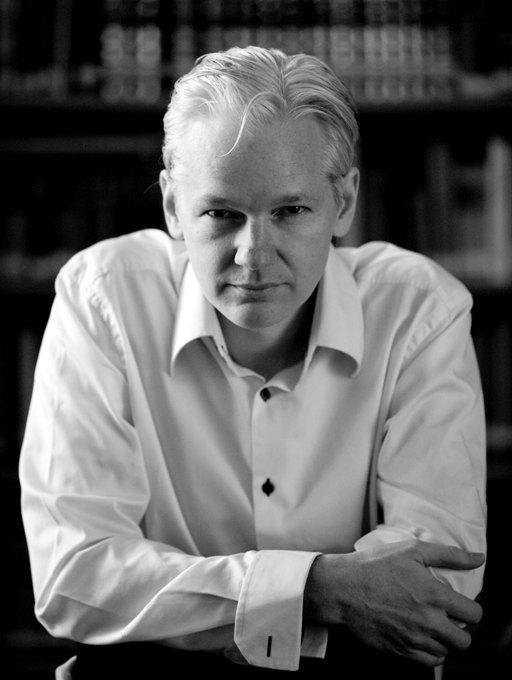 cyber-activist Julian Assange in a common b&w portrait